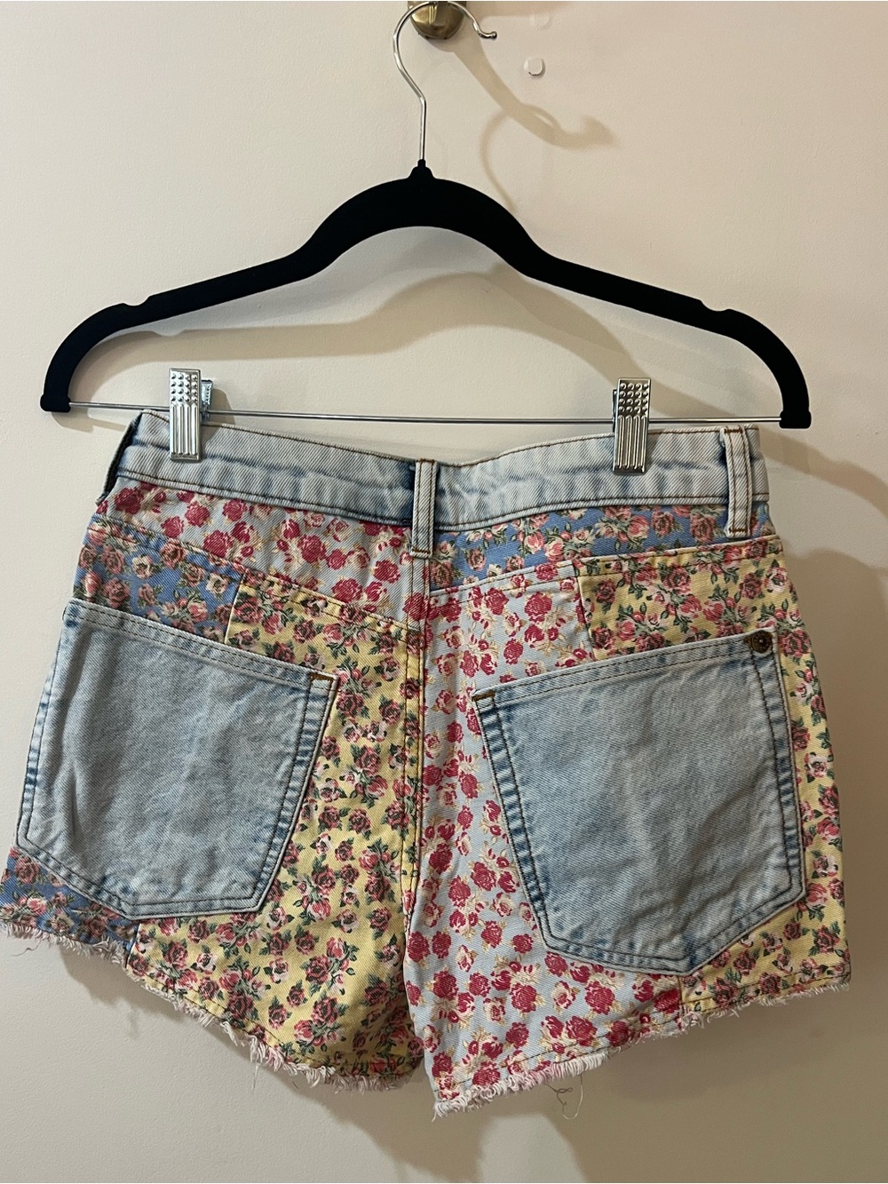 FARM Rio Patchwork Floral Denim Shorts in Blue, Yellow & Pink - Picture 4 of 4
